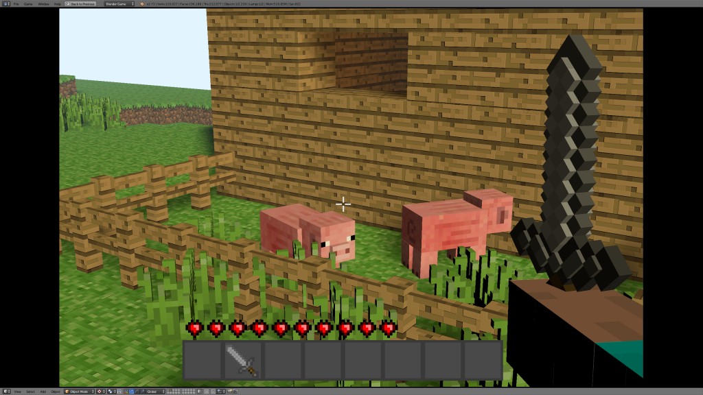 Minecraft 1st person settup with pig and zombie ai BGE game preview image 1